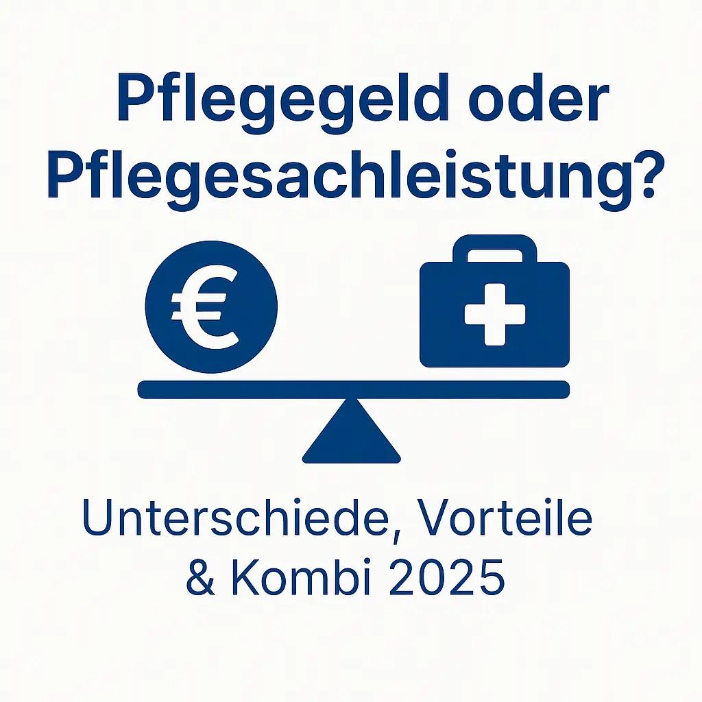 Pflegegeld oder Pflegesachleistung – Vergleichsgrafik mit Euro- und Medizin-Symbol 2025