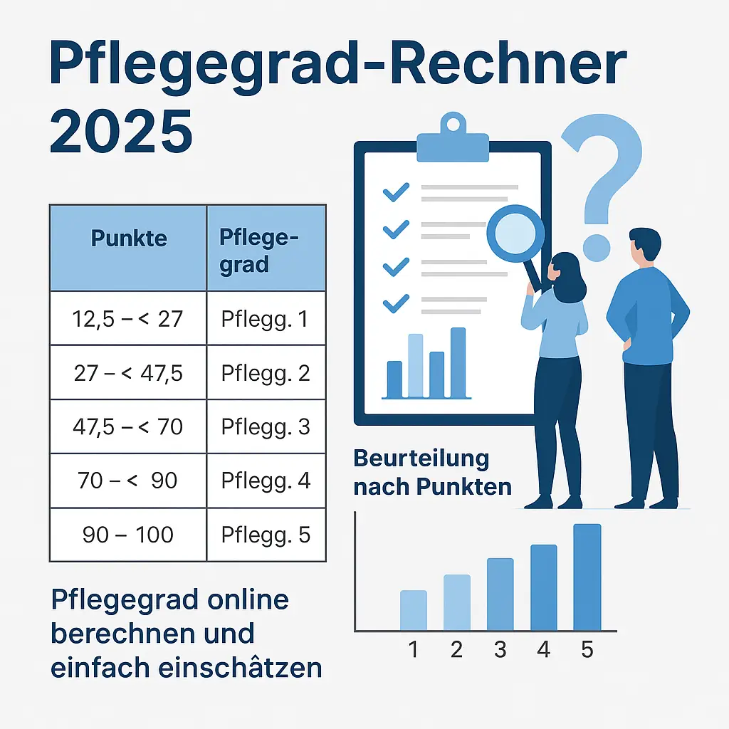 Pflegegrad-Rechner 2025 – Infografik zur Einschätzung anhand von Punkten